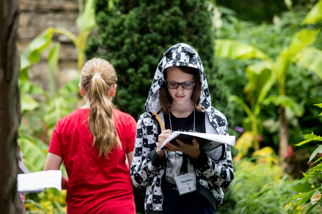 children outside, writing