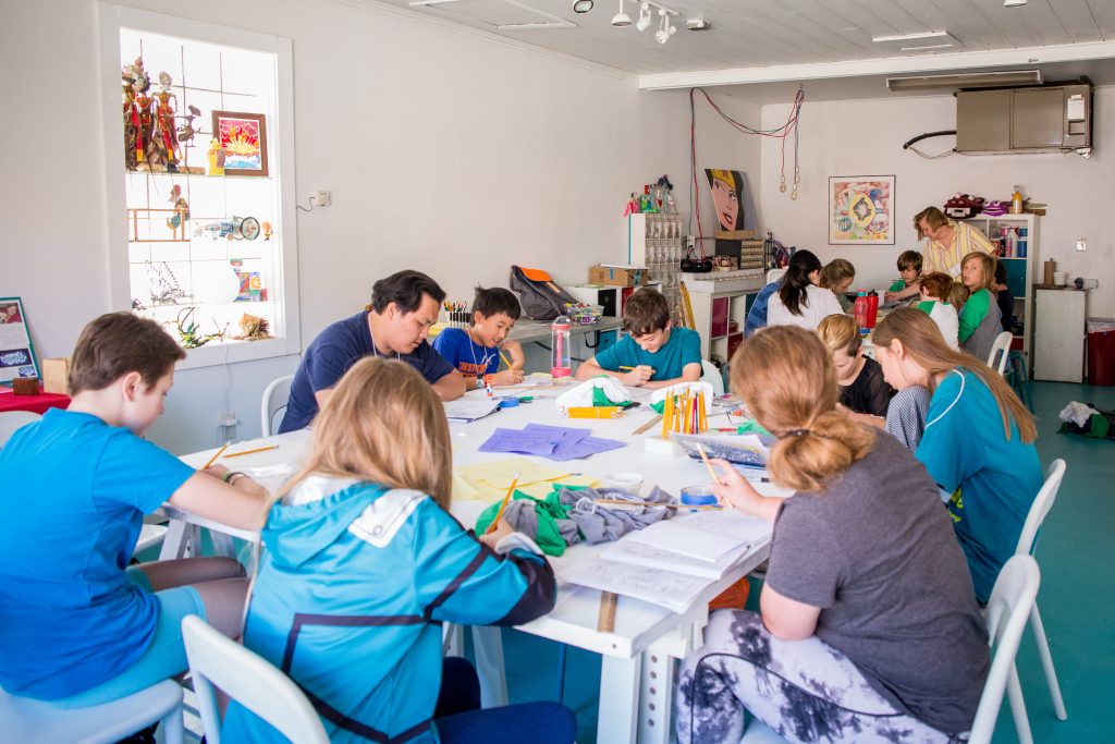 students around a table
